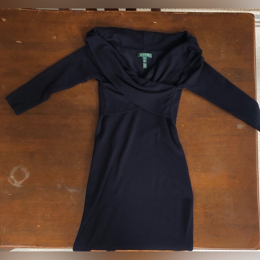 Lauren Ralph Lauren Navy Off-Shoulder Midi Dress